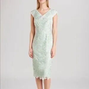 Ted Baker Velmia Lace Pattern Midi V Neck Dress Mint Green Size 1